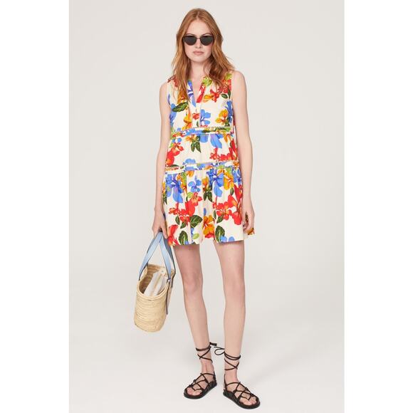 MARISSA WEBB x RTR Multicolor Floral Shift Sleeveless Tiered Mini Dress Size 0 - Picture 2 of 11
